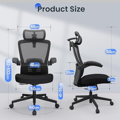 FLEXISPOT OC3 PRO Ergonomic Office Chair with 3D Headrest and Adjustable Backrest, Breathable Mesh Seat - Black