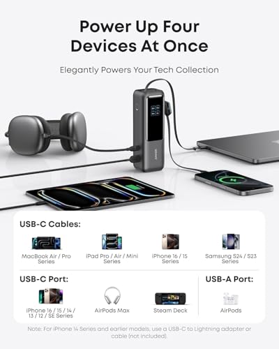 Anker Laptop Power Bank 25,000mAh Portable Charger with Triple USB-C Ports for Multi-Device Charging, Built-In Cables