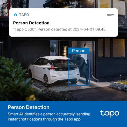 Tapo C500 Outdoor Security Camera, 1080P Full HD, 360° Motion Tracking, Person Detection, Night Vision, Alexa & Google Compatible