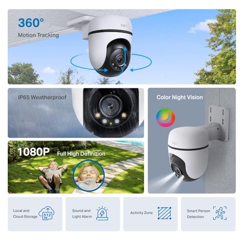 Tapo C500 Outdoor Security Camera, 1080P Full HD, 360° Motion Tracking, Person Detection, Night Vision, Alexa & Google Compatible