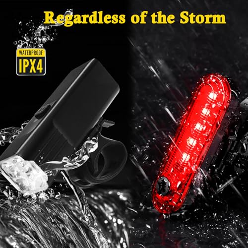 USB-C Rechargeable Bike Lights Set, 1800 Lumens Headlight & Taillight, 5 Modes, Waterproof LED for Road, Mountain & Commuter