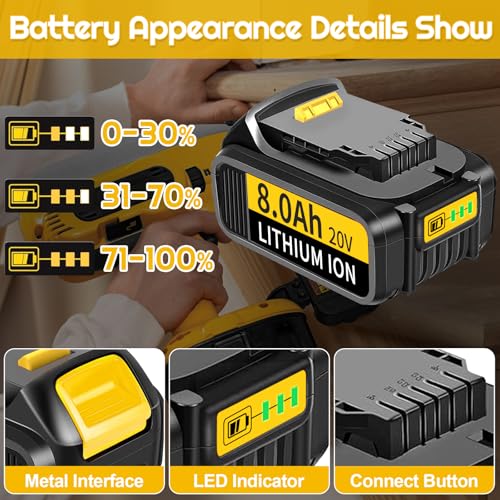Dewalt 18V 8000mAh Battery Replacement with LED Indicator - Cordless Power Tools Compatible (1 Pack)