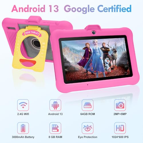 TABTIVI 7 inch Android Kids Tablet, GMS Certified, Parental Control, Pre-Installed Apps - Educative & Fun