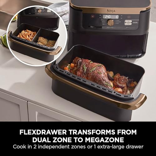Ninja Foodi FlexDrawer Air Fryer 10.4L, Dual Zone, 7-in-1, Non-Stick, Dishwasher Safe - Black/Copper