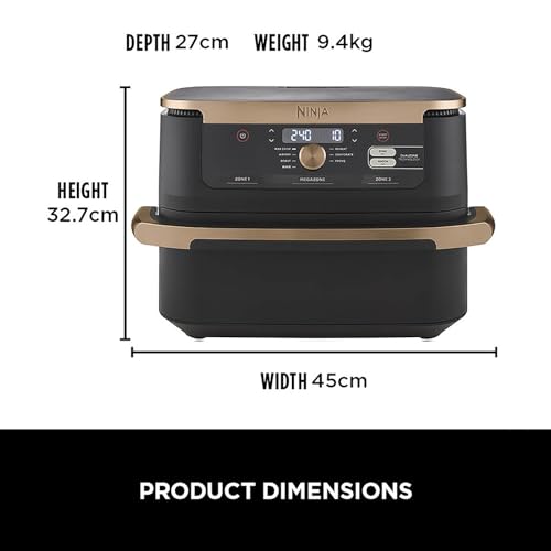Ninja Foodi FlexDrawer Air Fryer 10.4L, Dual Zone, 7-in-1, Non-Stick, Dishwasher Safe - Black/Copper