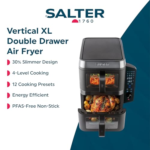 Salter VertiCook Air Fryer: Vertical Double Drawer, XL 9L Capacity, 12 Functions