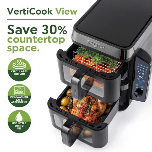 Salter VertiCook Air Fryer: Vertical Double Drawer, XL 9L Capacity, 12 Functions
