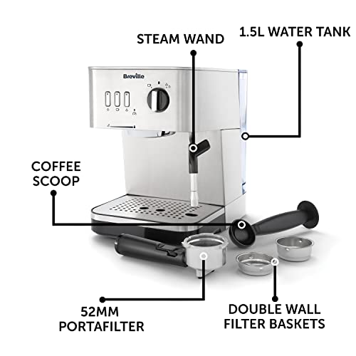 Breville Bijou Espresso Machine | Automatic & Manual | Cappuccino, Latte Maker | 15 Bar Pump | Steam Wand
