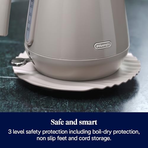 De'Longhi Eclettica 1.7L Rapid Boil Electric Kettle, Customizable Design, Anti Scale Filter, Stainless Steel, Beige
