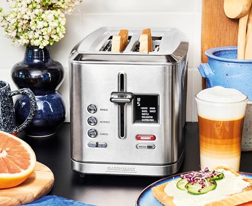 Gastroback 2 Slice Toaster, 7 Browning Levels, Stainless Steel, Easy Clean, LCD Display, Defrost - Breakfast Made Easy