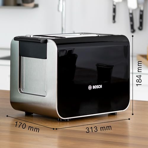 Bosch Styline Compact 2 Slot Stainless Steel Toaster - 9 Levels, Defrost, Reheat - Black