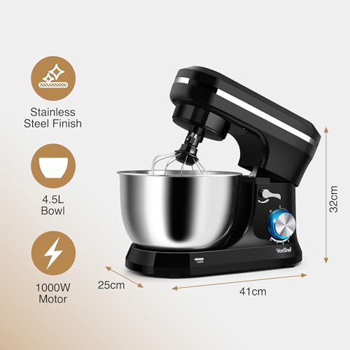 VonShef Food Mixer: 8-Speed 1000W Stand Mixer with 4.5L Bowl & Attachments