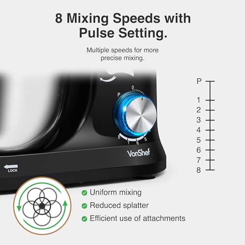 VonShef Food Mixer: 8-Speed 1000W Stand Mixer with 4.5L Bowl & Attachments