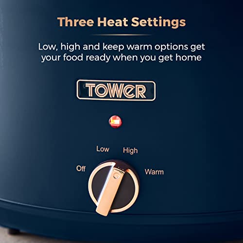 Tower Cavaletto 6.5L Slow Cooker, 3 Heat Settings, Cool Touch Handles, Midnight Blue