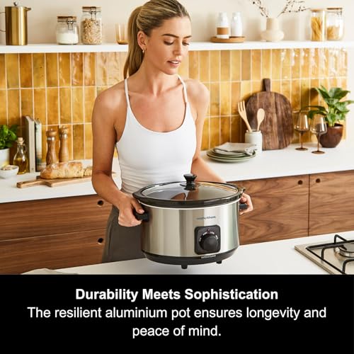 Morphy Richards 6.5L Slow Cooker Ceramic Pot 3 Cooking Settings Easy Clean Silver