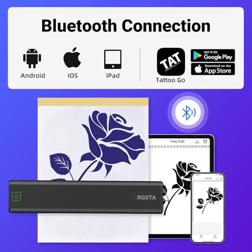 ORGSTA Wireless Tattoo Stencil Printer: Thermal Copier with 10pcs Transfer Paper, Bluetooth for Tattooing, Black