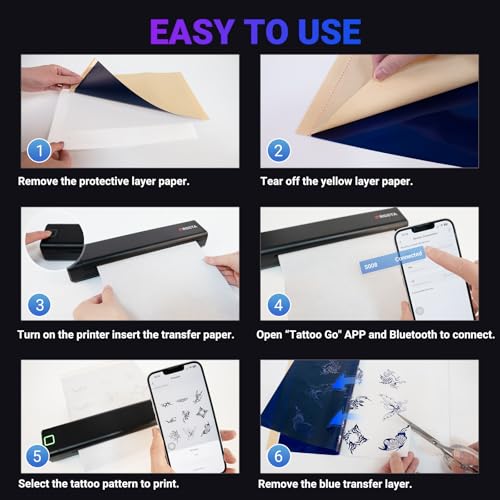 ORGSTA Wireless Tattoo Stencil Printer: Thermal Copier with 10pcs Transfer Paper, Bluetooth for Tattooing, Black