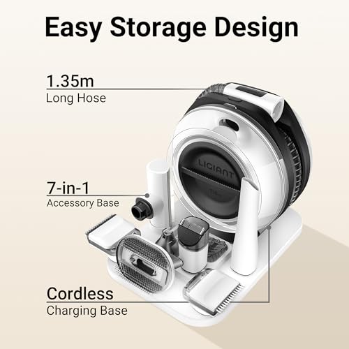 LIGIANT T10 Pro Cordless Pet Grooming Vacuum Kit, Low Noise, Nail Grinder, Clippers, Ideal for Shedding Care at Home & Outdoors