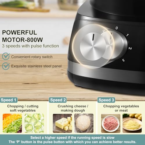 TopStrong 6-in-1 Food Processor Blender: Chop, Slice, Shred, Knead - 3 Speeds, 2L Bowl, 800W