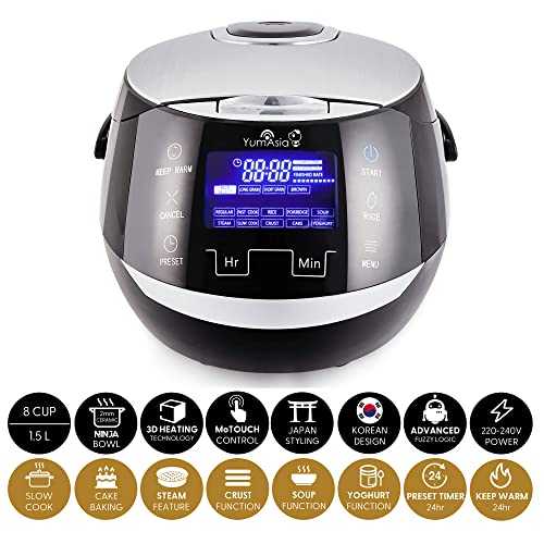 Yum Asia Sakura Rice Cooker - Ceramic Bowl, Fuzzy Logic - 6 Cook & Multicook Functions - LED Display - 220-240V Power