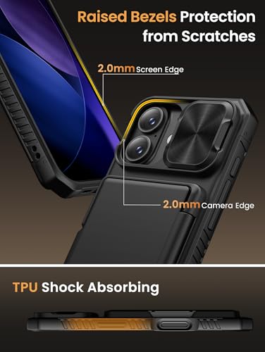 Vihibii iPhone 17 Wallet Case with Card Holder & Camera Cover, Military Grade Protection, Shockproof Silicone, Black