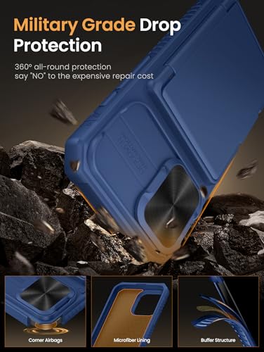 Vihibii iPhone 17 Wallet Case: Slide Camera Cover, RFID, Shockproof - Blue