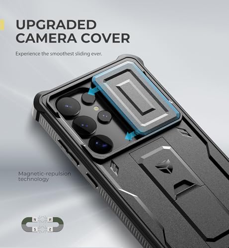 Dexnor Samsung Galaxy S25 Ultra Case with Slide Camera Cover & Kickstand, Shockproof Rugged Bumper - Black