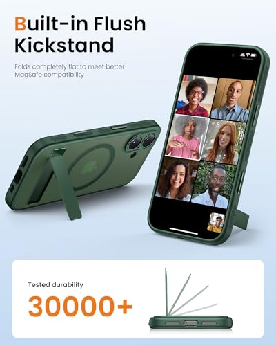 SIXBOX iPhone 17 Case with Stand & Camera Button, MagSafe Compatible, Military Grade Protection, Translucent Green Case