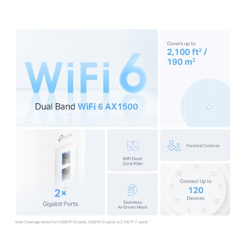 TP-Link Deco X10 Mesh WiFi System, AI Extender, 2x Gigabit Ports, 3900ft² Coverage, Connect 120 Devices, Gaming&4K