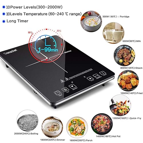 AMZCHEF Induction Cooker: Sleek Design, 10-Level Control, Touch Sensor, Safety Lock