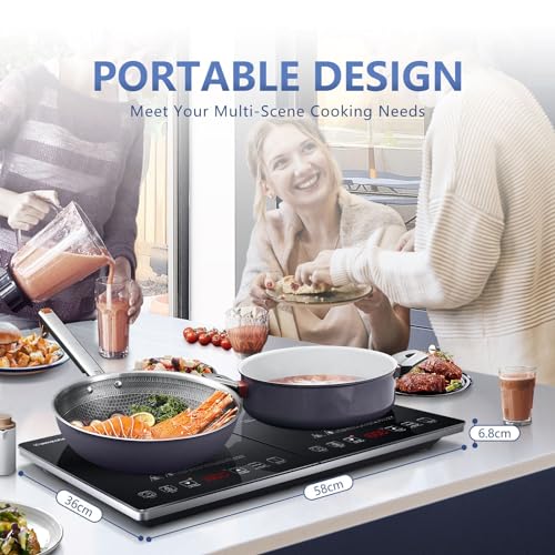 AMZCHEF Double Induction Cooker, Portable Ultra-thin Body, 10 Temp, 2800W, Safety Lock