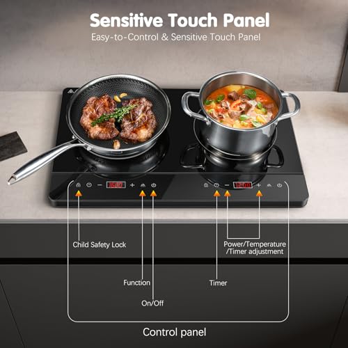 KICHPOWER Portable Double Induction Cooker, Glass Plate, 2800W