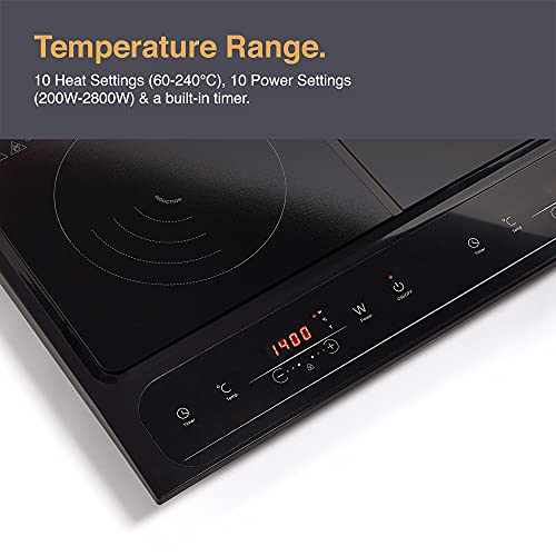 VonShef Double Induction Hob: Portable Twin Plate Electric Cooktop with LED Display, Timer - 10 Heat Settings 60-240°C