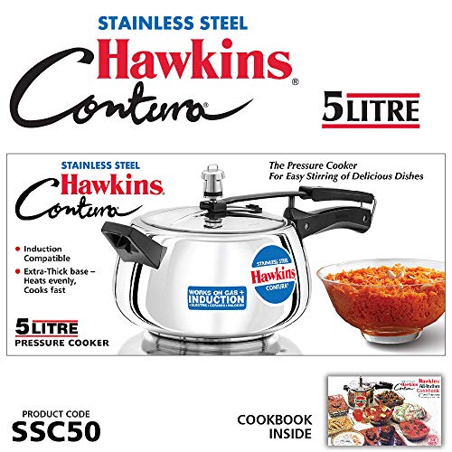 Hawkins Contura 5L Stainless Steel Pressure Cooker for Induction, Handi Cooker