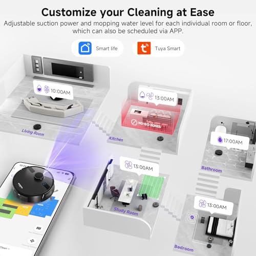 MONSGA Robot Vacuum with Mop, Strong Suction, Lidar Navigation, Self-Empty Station, 180mins Runtime, Voice Control