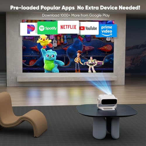 Wielio Smart Projector 1080P 4K, Android 11, WiFi 6, Bluetooth 5.2, 680 ANSI, Quiet Fan, Home Cinema iOS/Android/PS5