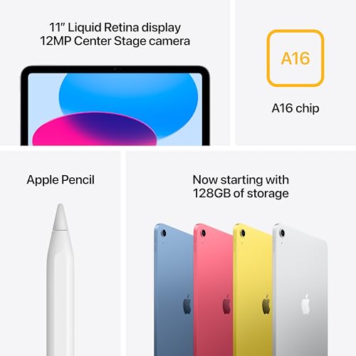 Apple iPad 11-inch: A16 Chip, Liquid Retina Display, 128GB - Wi-Fi 6, 12MP Cameras, Touch ID - Silver