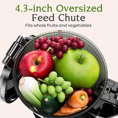 Anybear Cold Press Juicer: Masticating Slow Juicer, Large 4.3" Chute, Upgraded Auger, BPA Free, Juice Recipes