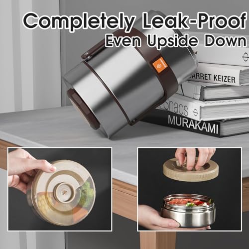 AUSAULAC Stainless Steel 3500ml Vacuum Insulated Hot Food Jar - Portable 3 Tier Bento Lunch Boxes - Wide Mouth, Keep Thermal (Silver)