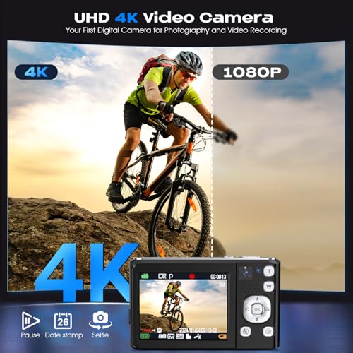Bofypoo 4K Autofocus Vlogging Camera, 32G Card, 48MP, 16X Zoom