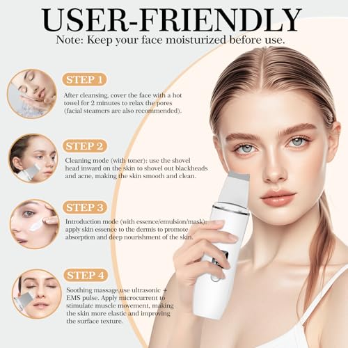 Skin Scrubber Exfoliating Device: Face Cleanser & Blackhead Remover - Pores Cleaning & Wrinkle Remover - 4 Modes - USB Rechargeable