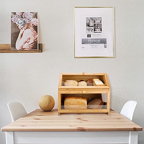 Leader Accessories Bamboo Bread Bin 2-Layer Box for Kitchen Storage - Large Capacity 15.3 x 9.8 x 12.6 inch