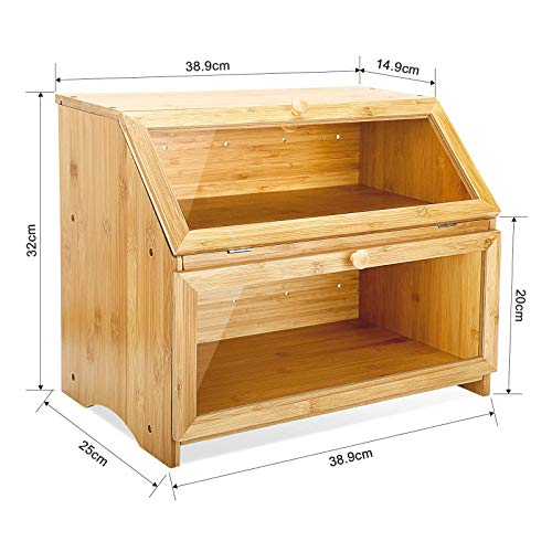 Leader Accessories Bamboo Bread Bin 2-Layer Box for Kitchen Storage - Large Capacity 15.3 x 9.8 x 12.6 inch