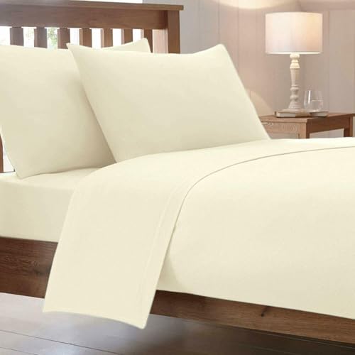 Luxurious Soft Cotton Fitted Bedsheet Set - Breathable & Durable Sheets for Peaceful Sleep - Home, Hotels, Spa (Cream, King)