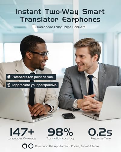Bluetooth 5.4 Earbuds: Real-Time Translator, 147 Languages, Touch Screen, 4 Modes, ENC Mic, 30H Playtime