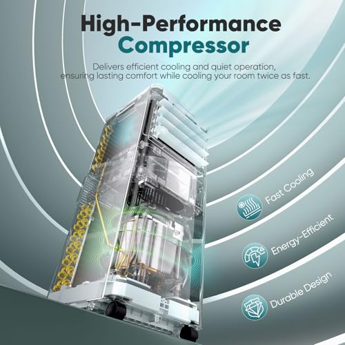 Portable Air Conditioner 9000 BTU, 4-in-1 Cooling, Dehumidifier, Fan - Remote Control, Timer, Window Kit - For Rooms Up to 269sq.ft