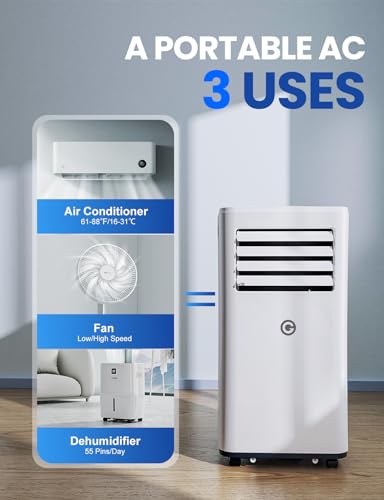 Portable Air Conditioner 9000 BTU 4-in-1 Dehumidifier & Fan - Remote Control, Digital Display - 2 Speeds, 24H Timer - 269sq.ft Room