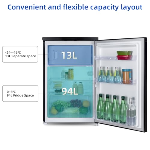 CHiQ Under Counter Fridge Freezer, 107L Ice-Box, Manual Defrost, Low-noise, 39dB, Black - Energy Saving Rated