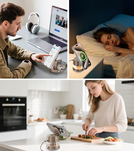 BLESSOURCE Magnetic Wireless Charger Station for iPhone, Apple Watch, AirPods - Fast Charging with Night Light - 4-in-1 Multi-Device Hub