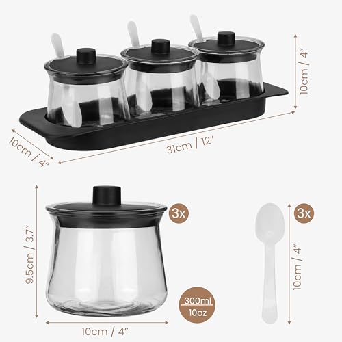 BELLE VOUS Seasoning Box Set with Tray - Clear Spice Jars with Lids and Spoons - Kitchen Condiment Storage